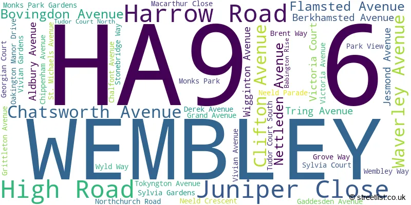 A word cloud for the HA9 6 postcode